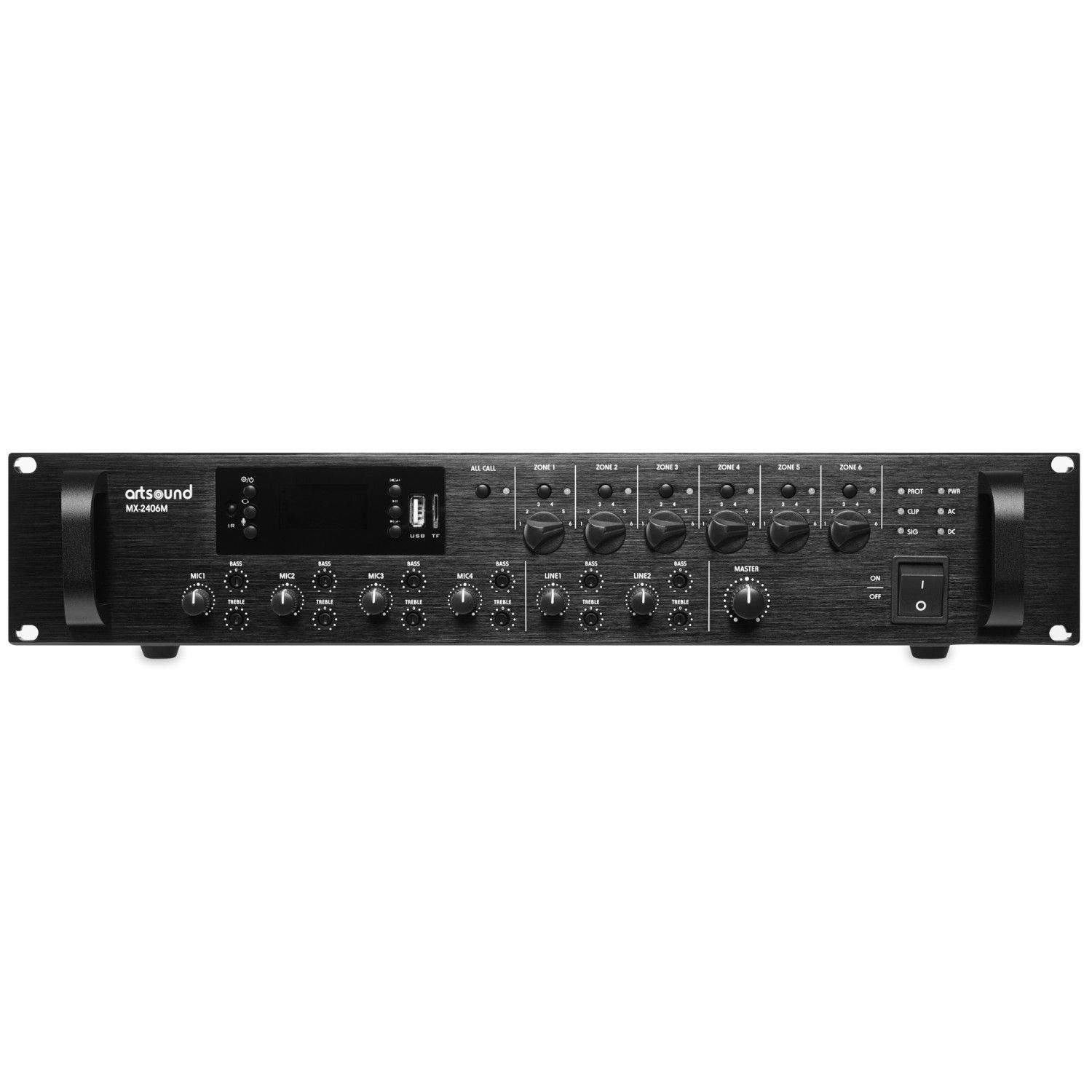 Amplificateur Mélangeur avec Source Intégrée ArtSound MX-2406M, 6 zones, 100V, 19", 240W